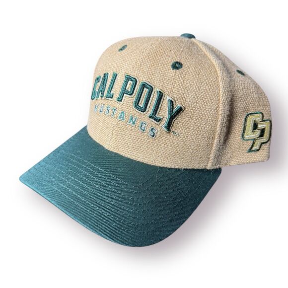 University of Cal State Poly Mustangs Snapback‎ Hat Jute Beige/Dark Green Hat - Picture 1 of 7